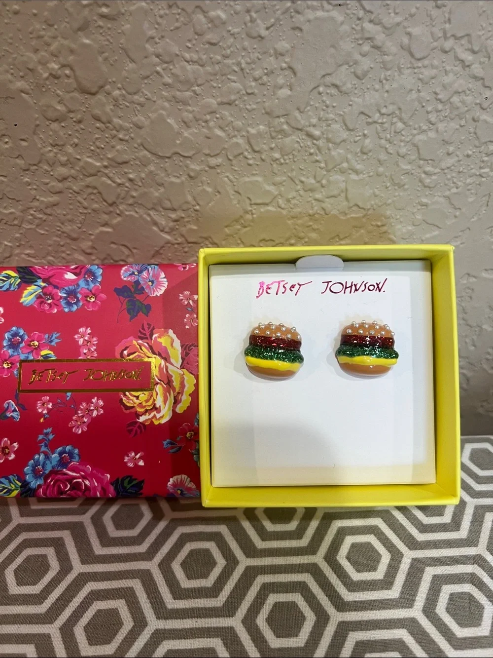 Betsey Johnson Yellow & Multicolor Hamburger Stud Earrings for Kids